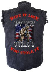 mens denim biker shirt stand for flag military hero
