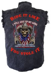 mens denim biker shirts skull guns