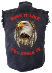 mens denim biker shirt dreamcatcher eagle