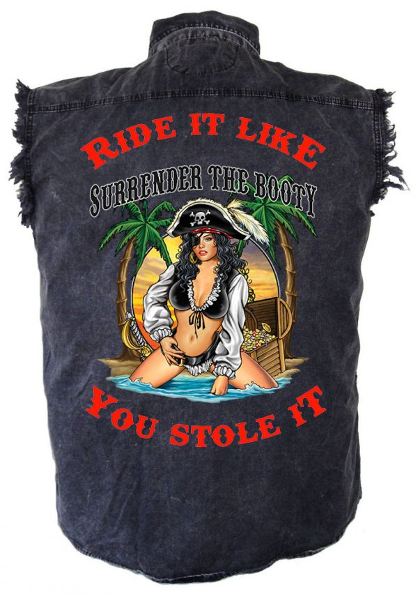 mens denim biker shirt surrender the booty