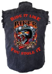 mens denim biker shirt biker from hell