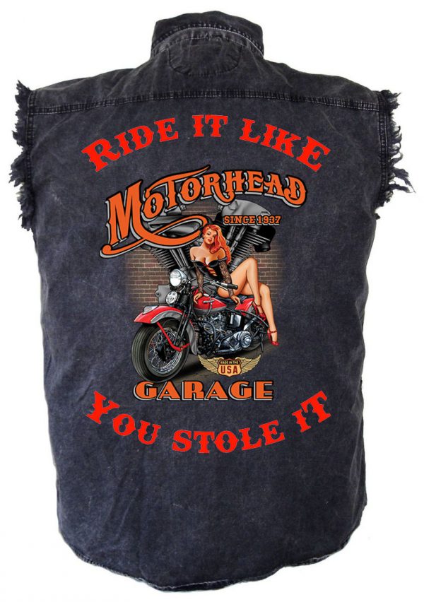 mens denim biker shirt motorhead garage