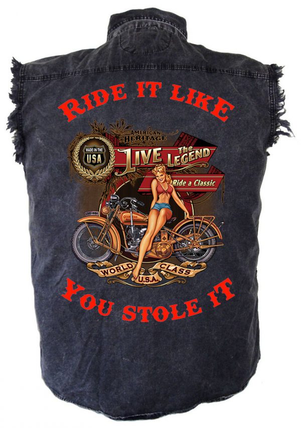 mens denim biker shirt live the legend babe