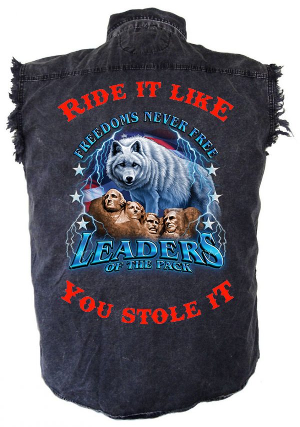 mens denim biker shirt mount rushmore wolf