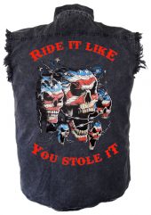 mens denim biker shirts screaming skulls