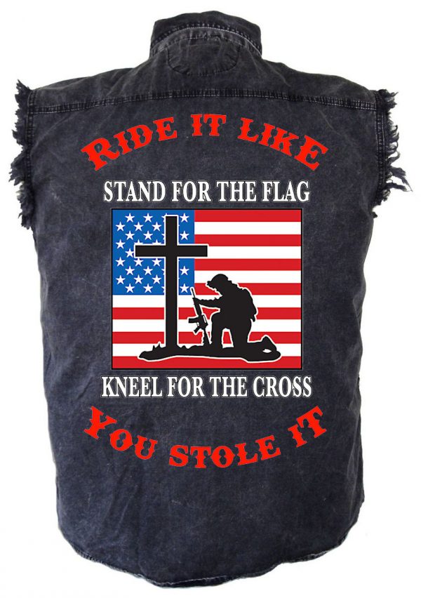 mens denim biker shirt stand for the flag