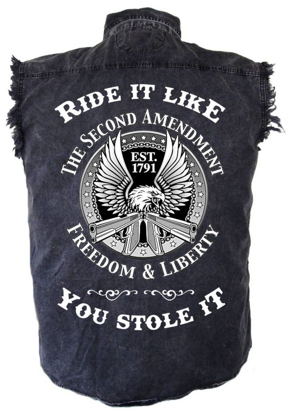 mens denim biker shirt second amendment eagle