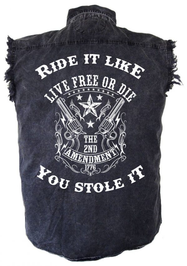 mens denim biker shirt live free or die