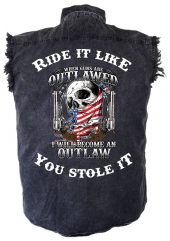 mens denim biker shirt outlawed skull