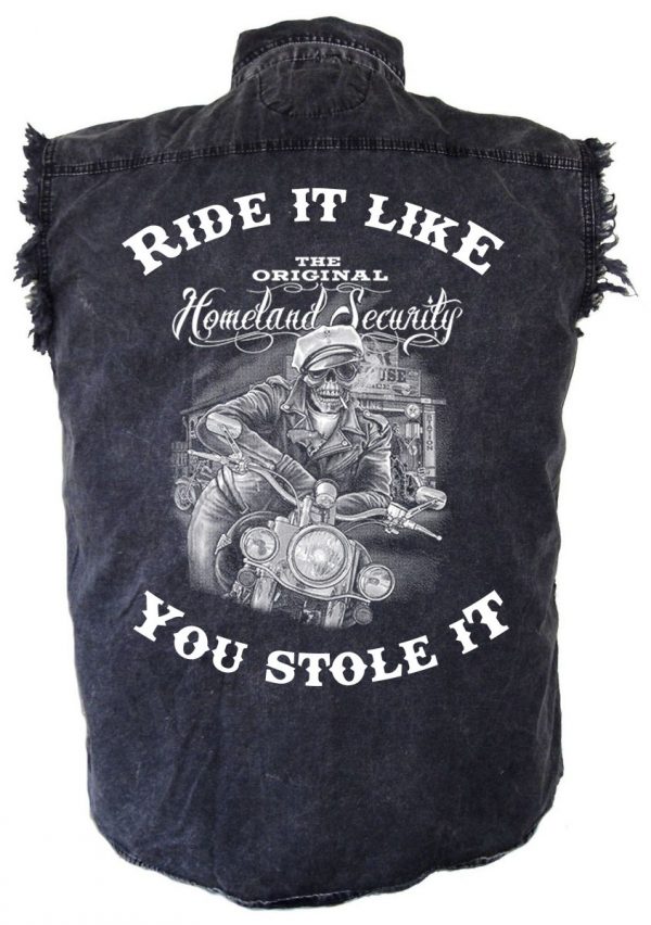 mens denim biker shirt cool skeleton biker dude