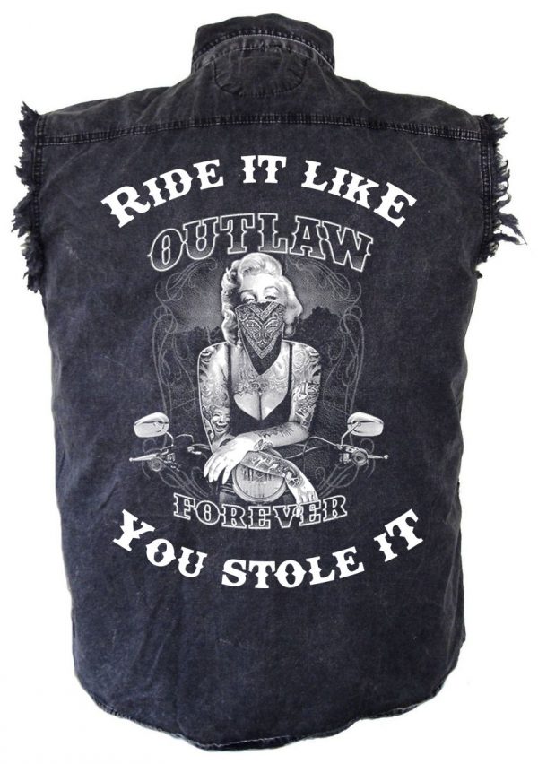 mens denim biker shirt outlaw forever marilyn monroe