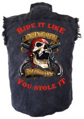 mens denim biker shirt pirates life