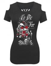 ladies biker shoulderless skull cutout to die for skulls