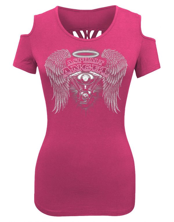 ladies biker shoulder less asphalt angel