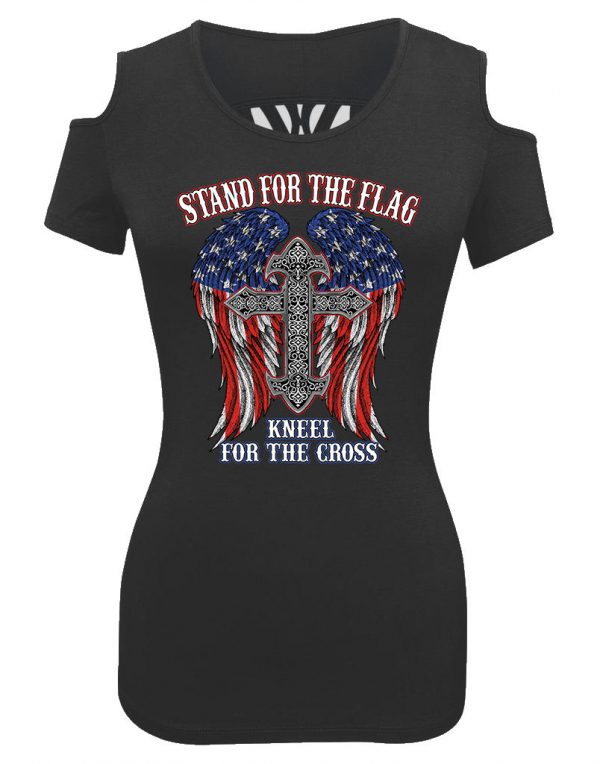 ladies biker shoulder less stand for the flag