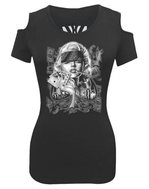 ladies biker shoulder less Marilyn Monroe poker