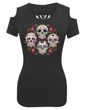 lady biker shoulder less sugar skulls