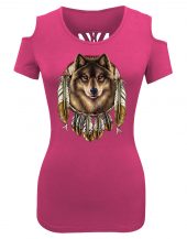 lady biker shoulder less dreamcatcher wolf