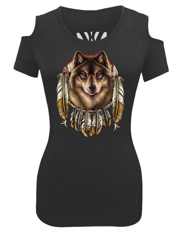 lady biker shoulder less dreamcatcher wolf