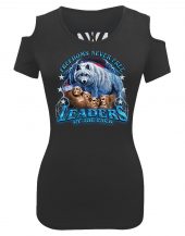 lady biker shoulder less MT Rushmore wolf