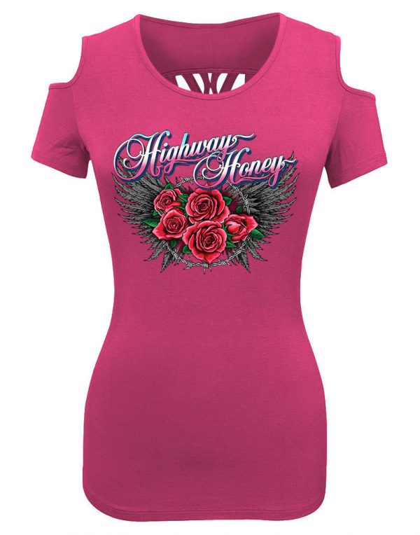 ladies biker shoulder less highway honey roses