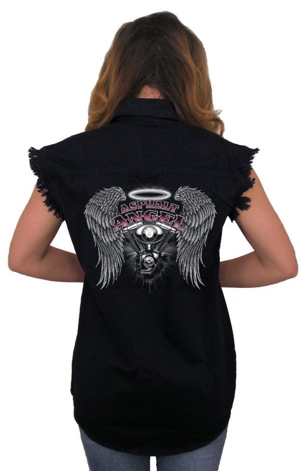 ladies denim biker shirt asphalt angel