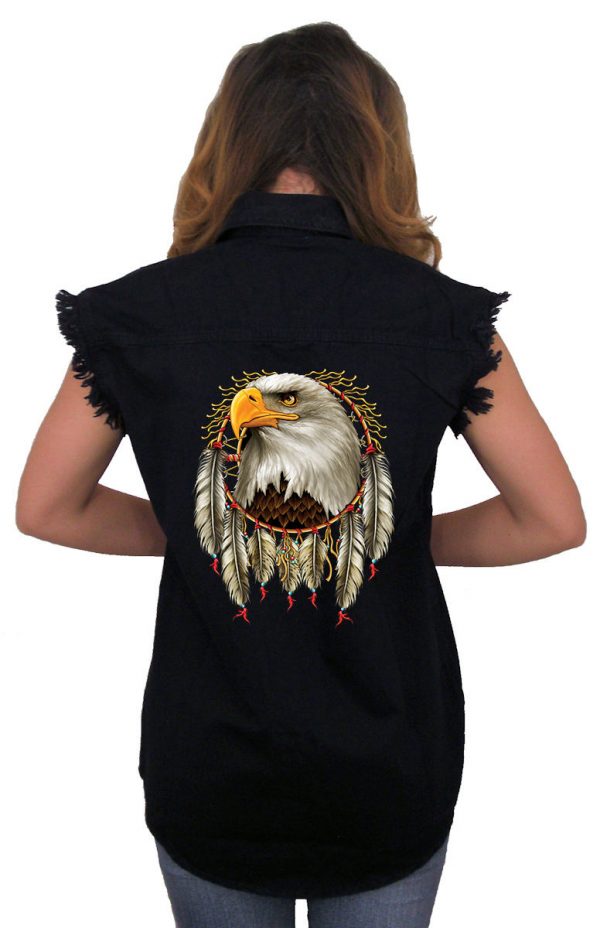 ladies denim biker shirt dreamcatcher eagle