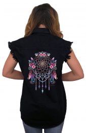 ladies denim biker shirt floral dreamcatcher