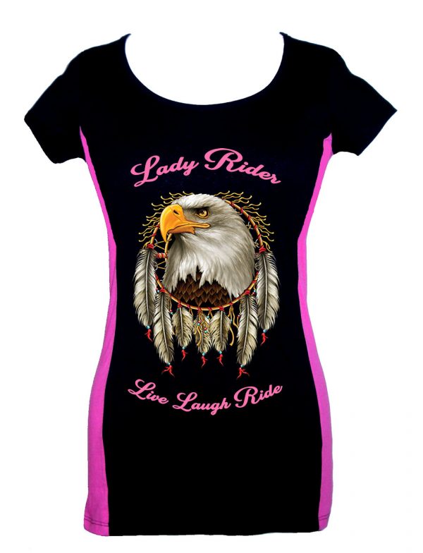 lady two tone biker t-shirt dreamcatcher eagle live laugh ride