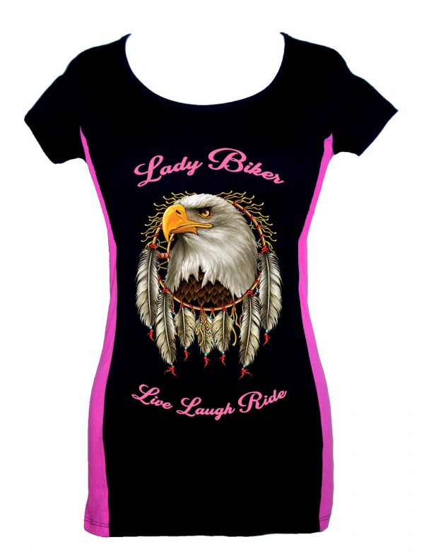 lady two tone biker t-shirt lady biker dreamcatcher eagle live laugh ride