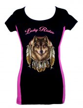 lady two tone biker t-shirt lady rider dreamcatcher wolf