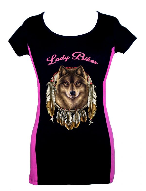 lady two tone biker t-shirt lady biker dreamcatcher wolf