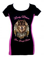 lady two tone biker t-shirt lady biker dreamcatcher wolf live laugh ride