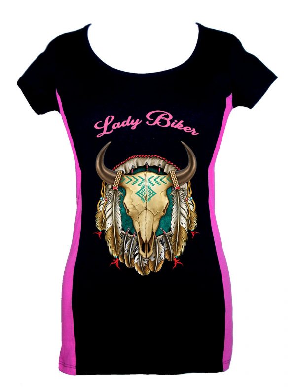 lady two tone biker t-shirt lady biker dreamcatcher steer head