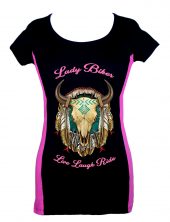 lady two tone biker t-shirt lady biker dreamcatcher steer head live laugh ride