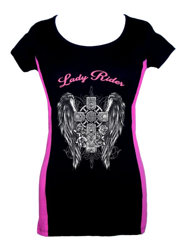 lady two tone biker t-shirt lady rider gothic cross