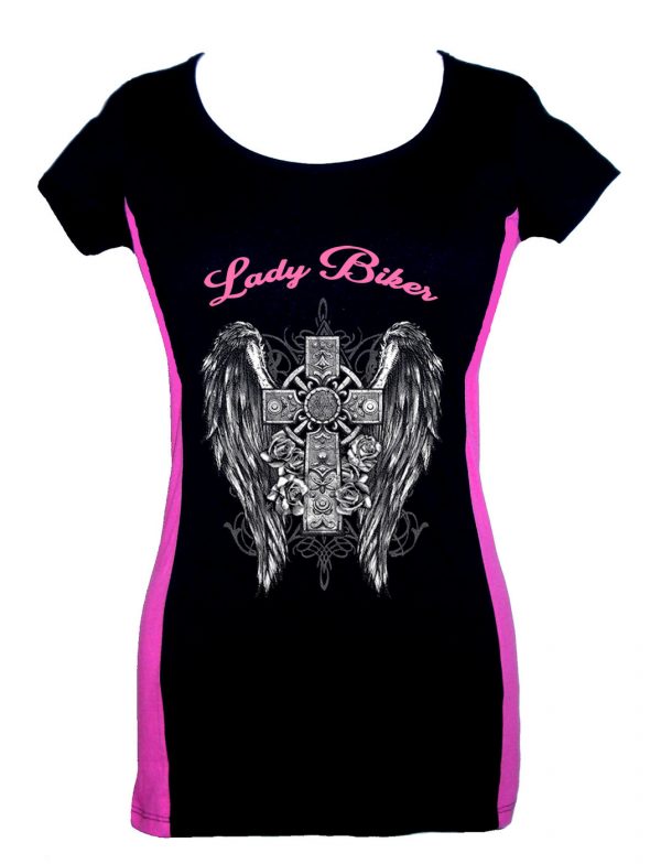 lady two tone biker t-shirt lady biker gothic cross