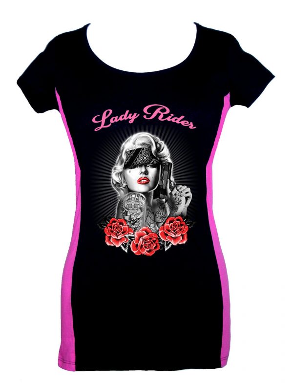 lady two tone biker shirt lady rider marilyn monroe red roses