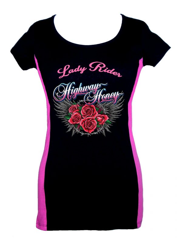 lady two tone biker shirt lady rider highway honey red roses