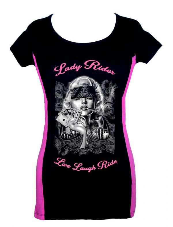 lady two tone biker shirt lady rider marilyn monroe poker live laugh ride