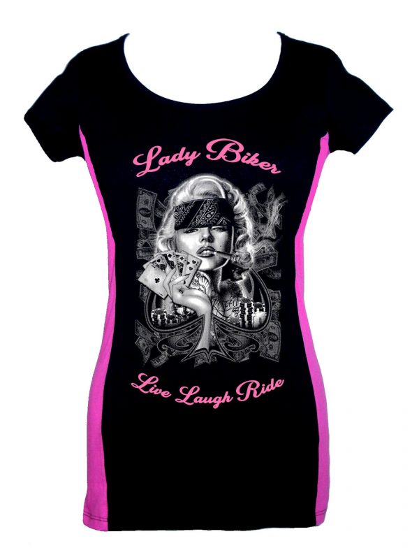 lady two tone biker shirt lady biker marilyn monroe poker live laugh ride