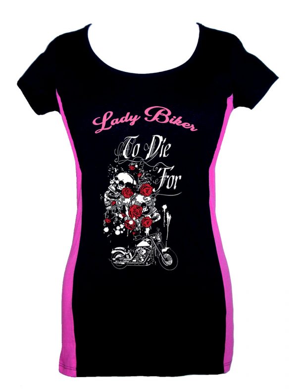 lady two tone biker t-shirt lady biker to die for skulls