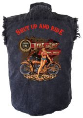 mens denim biker shirt shut up and ride live the legend babe