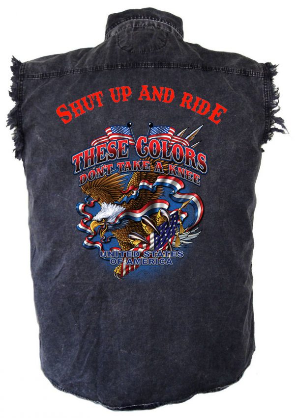 mens denim biker shirt shut up and ride these colors dont take a knee