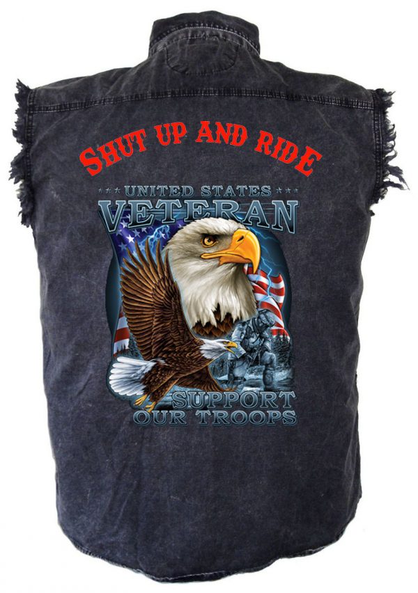 mens denim biker shirt shut up and ride us veteran eagle