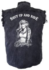 mens denim biker shirt shut up and ride marilyn monroe respect