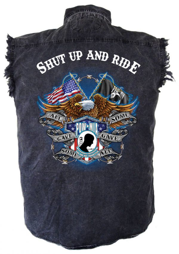 mens denim biker shirt shut up and ride all gave some some gave all