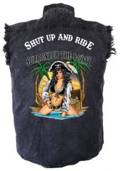 mens denim biker shirt shut up and ride surrender the booty pirate babe