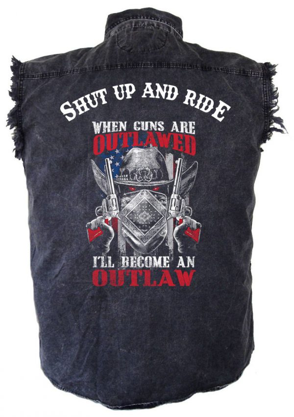 mens denim biker shirt shut up and ride when guns are outlawed cowboy