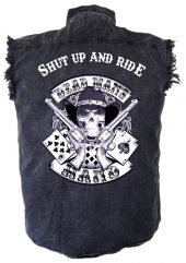 mens denim biker shirt shut up and ride dead mans hand